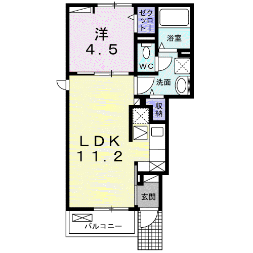 リナセント I(1LDK/1階)の間取り写真