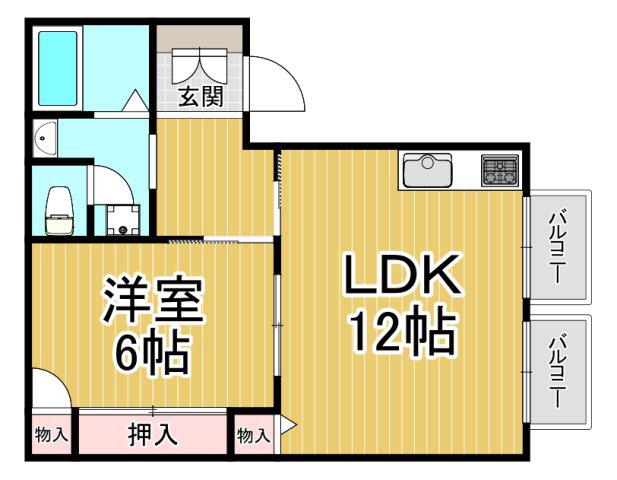 シャレオ上大市(1LDK/1階)の間取り写真