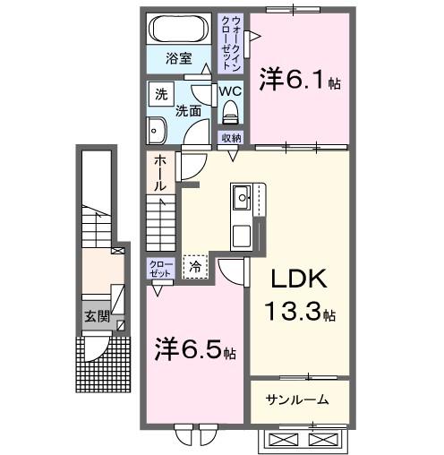 カーサ・セイスB(2LDK/2階)の間取り写真