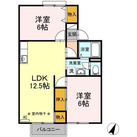 ルミエールA(2LDK/2階)の間取り写真