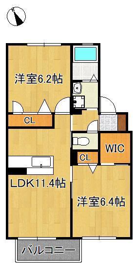 クラヴィエひびきの(2LDK/2階)の間取り写真