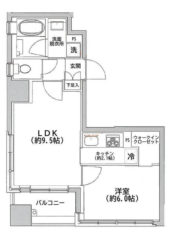 ジュイール東京八丁堀(1LDK/2階)の間取り写真