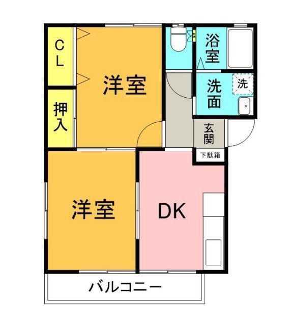 ハイツ ボヌール(2DK/2階)の間取り写真