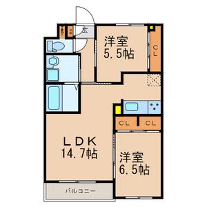 フォルツァ ドット ミユ(2LDK/2階)の間取り写真