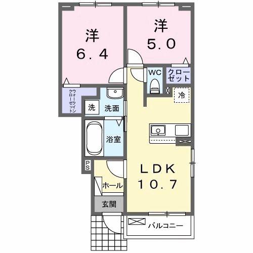 カレント レジデンス 下増田II(2LDK/1階)の間取り写真