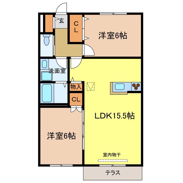 ヘーベルメゾン三日市(2LDK/1階)の間取り写真