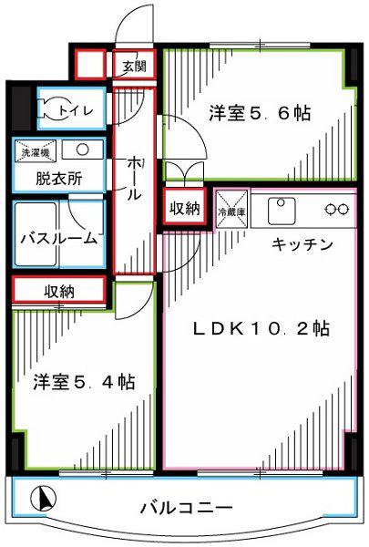 JR中央線 国分寺駅 徒歩2分 12階建 築27年(2LDK/6階)の間取り写真