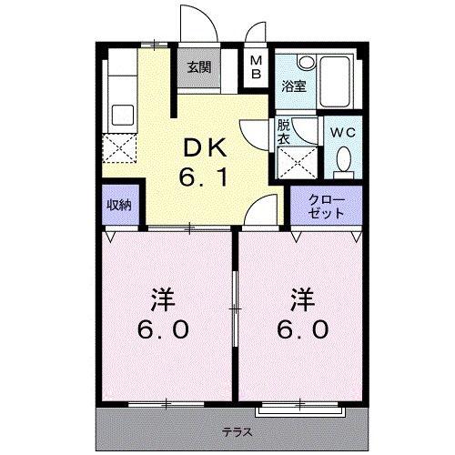 HAPPY SHINE(2DK/1階)の間取り写真