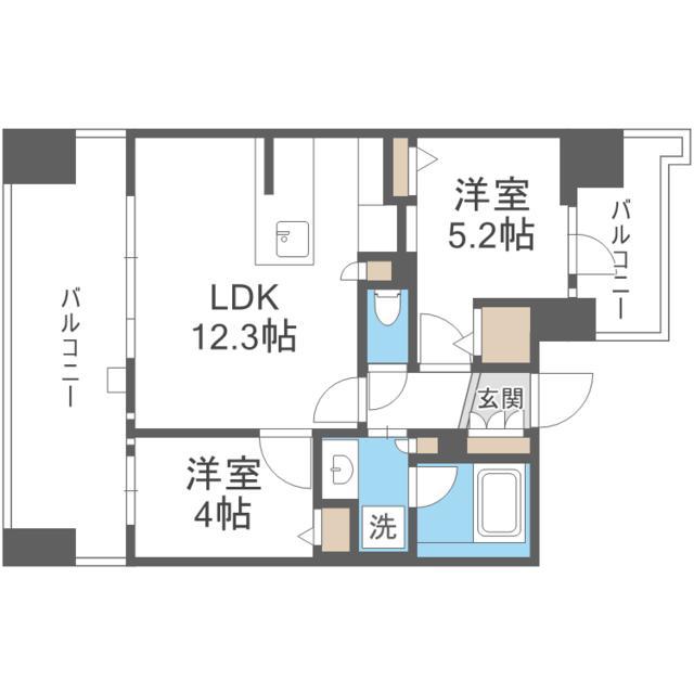 グランフォーレ千早マークスクエアイーストウイング(2LDK/15階)の間取り写真