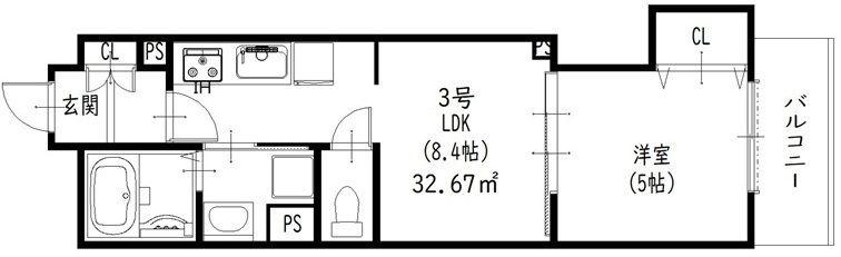 ラモーナ出口(1LDK/1階)の間取り写真