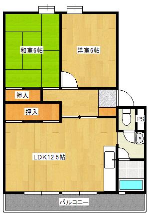 シャトー巌(2LDK/2階)の間取り写真