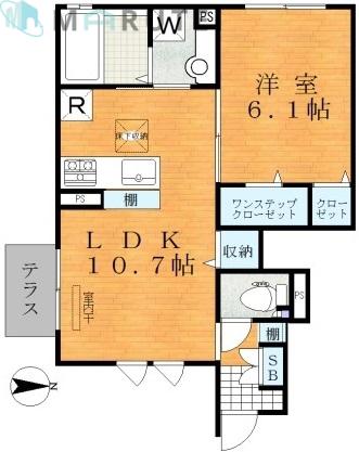 グランメールM(1LDK/1階)の間取り写真