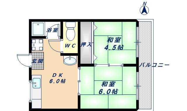 萩原ハイツN棟(2DK/2階)の間取り写真