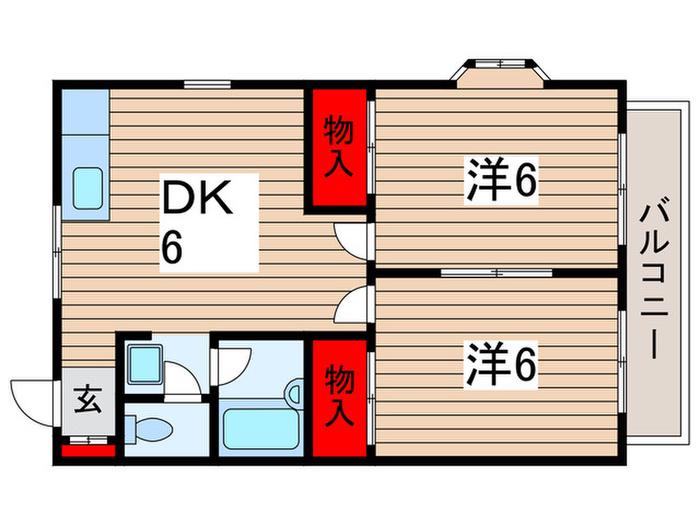 プロミネンスハイツ2号棟(2DK/2階)の間取り写真