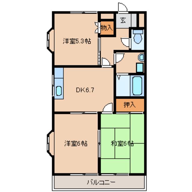 リヴェール立川(3DK/2階)の間取り写真