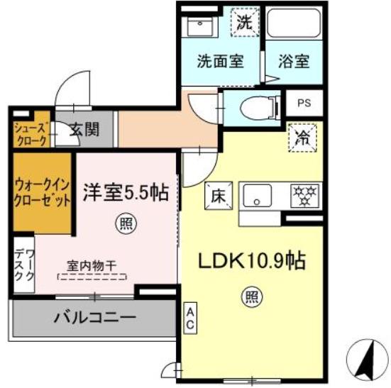 PREMILIFE碩田町(1LDK/1階)の間取り写真