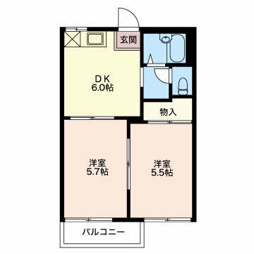 ジュネス・イナガキ(2DK/2階)の間取り写真