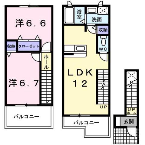 パティオ・アルバーダB(2LDK/2階)の間取り写真