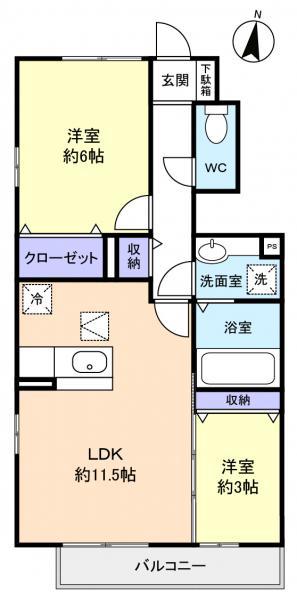 クオーレ(2LDK/1階)の間取り写真