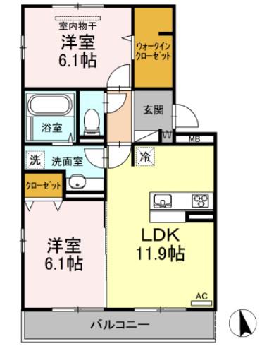 イーストヴィラ・ココ(2LDK/3階)の間取り写真