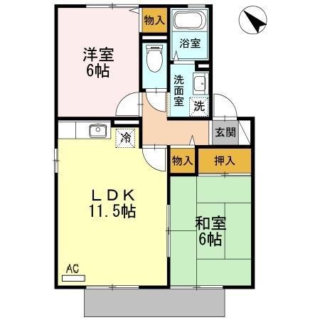 ルミエール・ハサマC(2LDK/1階)の間取り写真