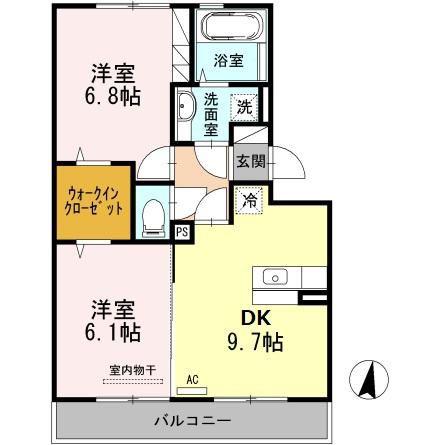 イーストハイム(2DK/2階)の間取り写真