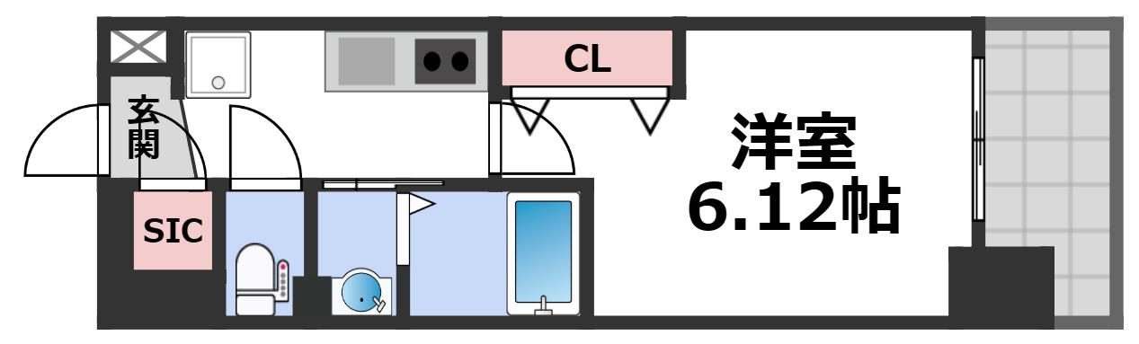 LUXE布施北III(1K/7階)の間取り写真