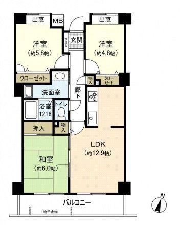 テリハ広島(3LDK/14階)の間取り写真