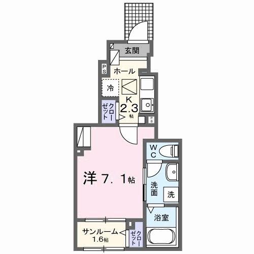サイカス桟橋通(1K/1階)の間取り写真