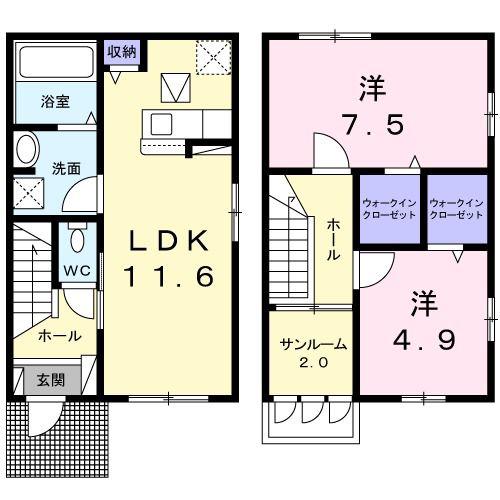 マロンドヒル(2LDK/1階)の間取り写真