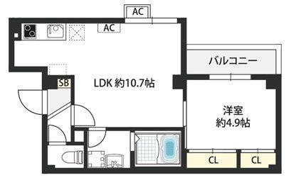 RAFFINE朝日が丘町(1LDK/1階)の間取り写真