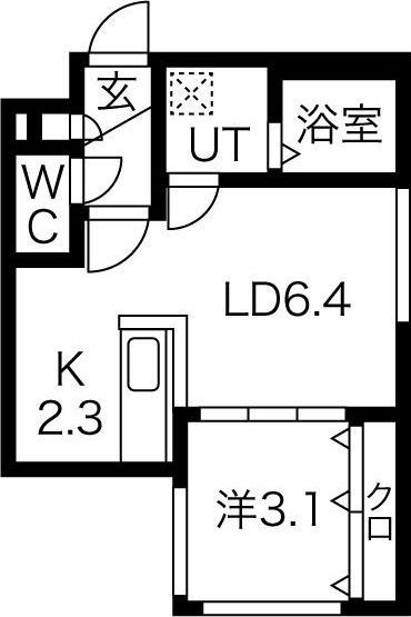 グランド中の島(1LDK/1階)の間取り写真