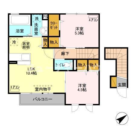 マリエ田彦(2LDK/2階)の間取り写真