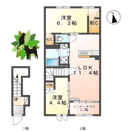 REGENBOGEN(2LDK/2階)の間取り写真