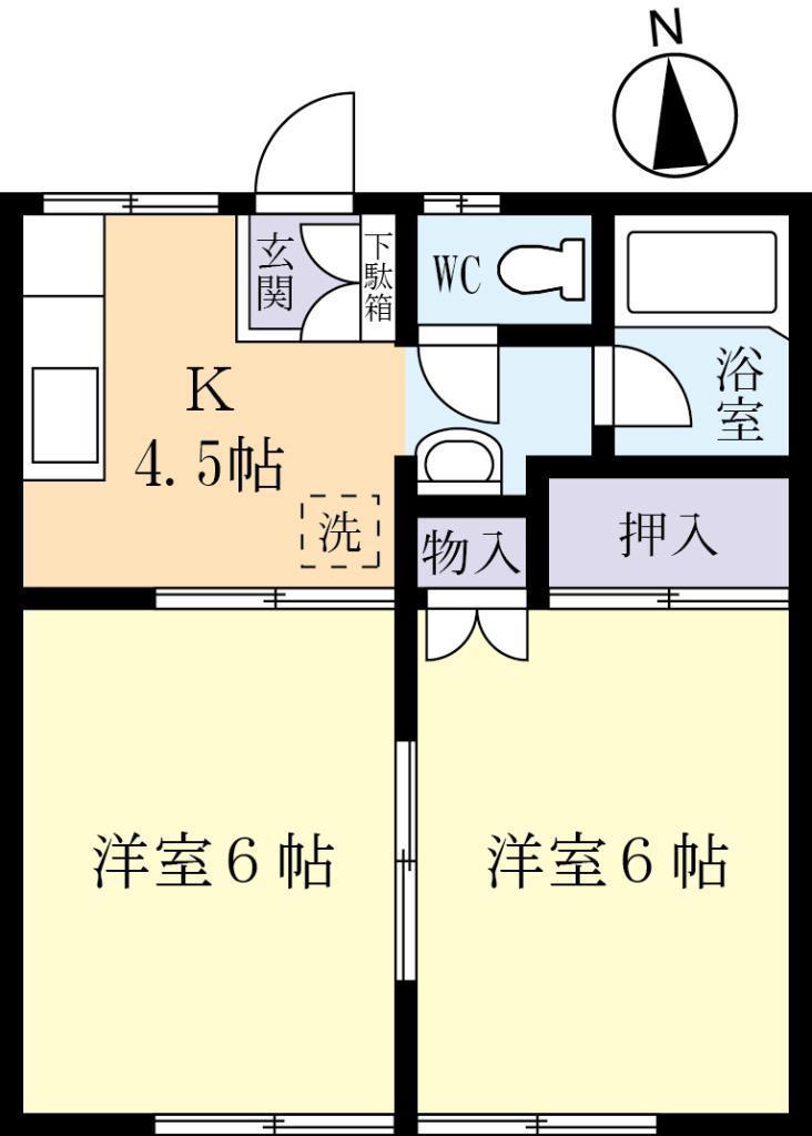 山本スカイハイツA棟(2DK/1階)の間取り写真