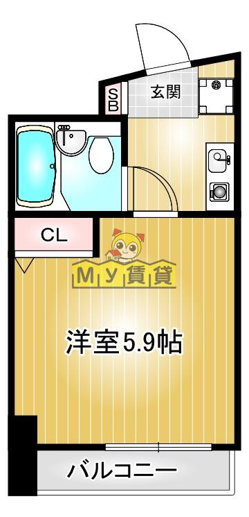 第114プロスパービル(1K/6階)の間取り写真