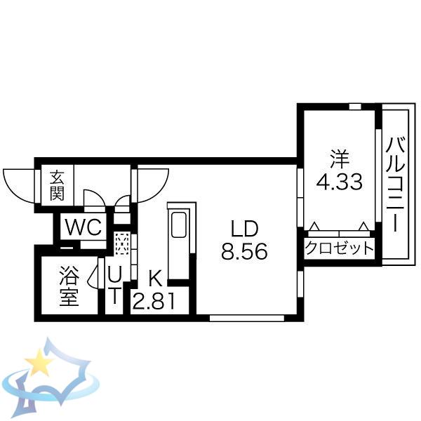 シャトーライフ手稲1(1LDK/4階)の間取り写真