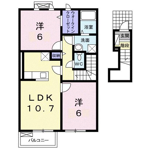 クローバーポンドE棟(2LDK/2階)の間取り写真