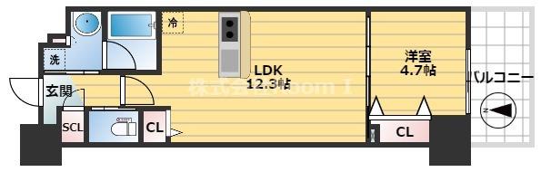 DIMUS北浜(1LDK/5階)の間取り写真