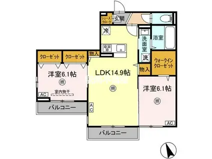 PLUMMIプラエムワン(2LDK/2階)の間取り写真