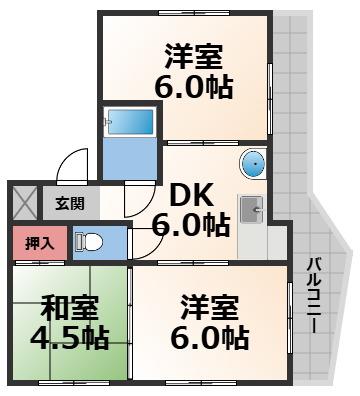 コスモス21(3DK/4階)の間取り写真