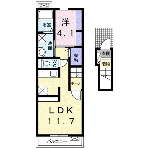 アモーレ今津I(1LDK/2階)の間取り写真