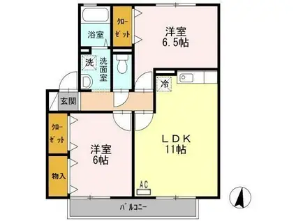 メルベーユ富の原B(2LDK/2階)の間取り写真