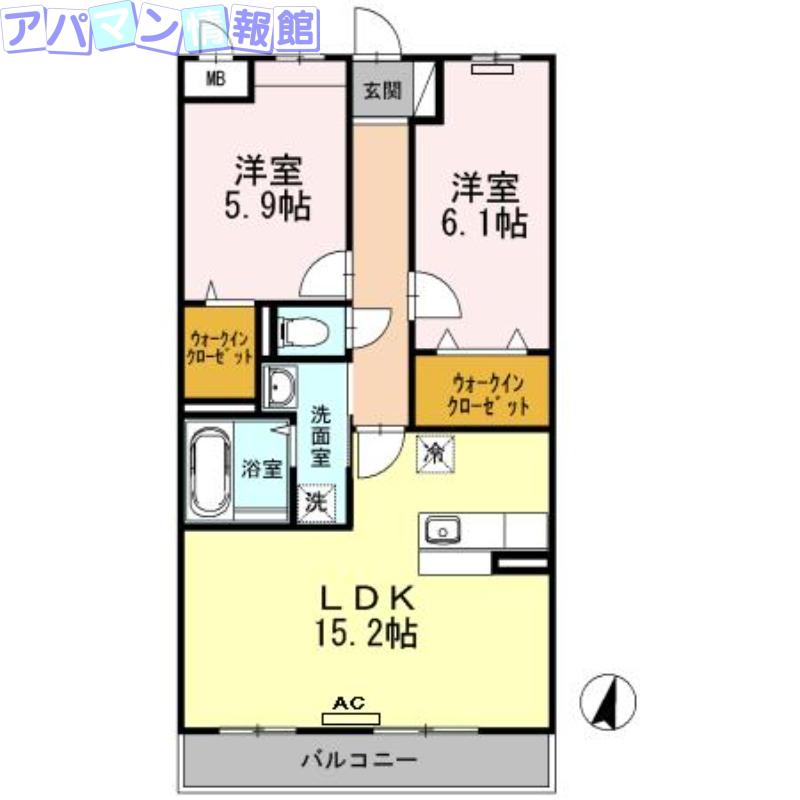 ウィステリアII(2LDK/1階)の間取り写真