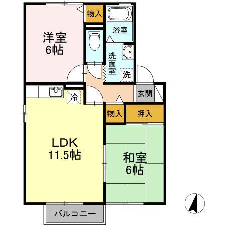 ラファール(1LDK/2階)の間取り写真