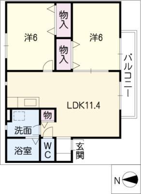ふれんど桂(2LDK/2階)の間取り写真