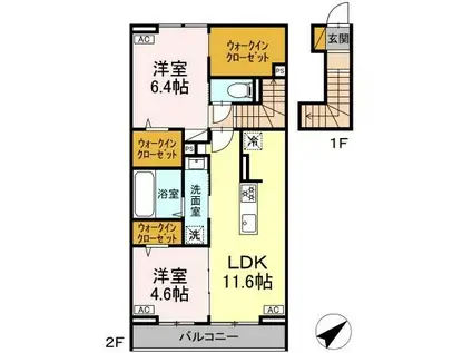 JR総武線 新検見川駅 徒歩12分 2階建 築1年(2LDK/2階)の間取り写真