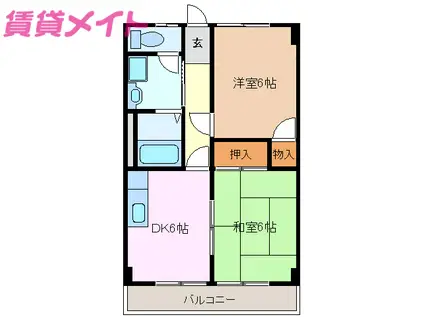 ライラック正和台B棟(2DK/1階)の間取り写真