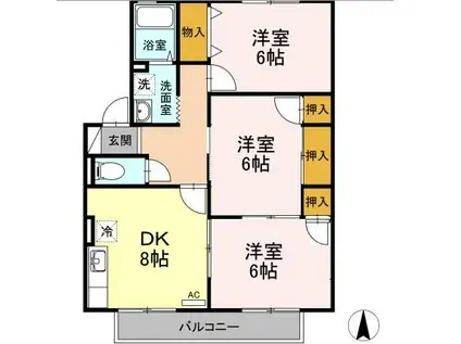 ロイヤルガーデン仲沖F(3DK/1階)の間取り写真
