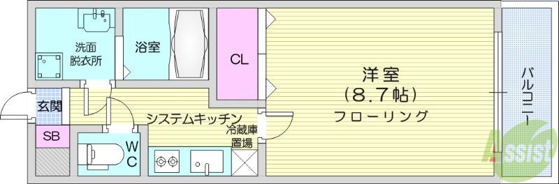 サンベルジュ(1K/3階)の間取り写真